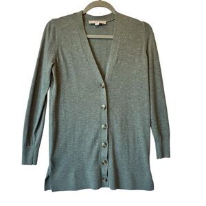 Ann Taylor Loft Cardigan Sweater Petite Small SP Green Wool blend Lightweight